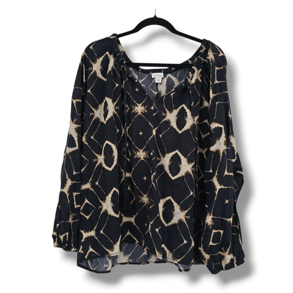 Sundance Tops - Sundance‎ Womens Black Tan Geometric Tie Dye Cotton Tassel Peasant Blouse Medium